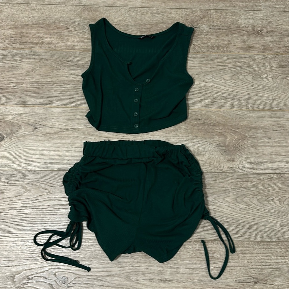 Green top with matching shorts